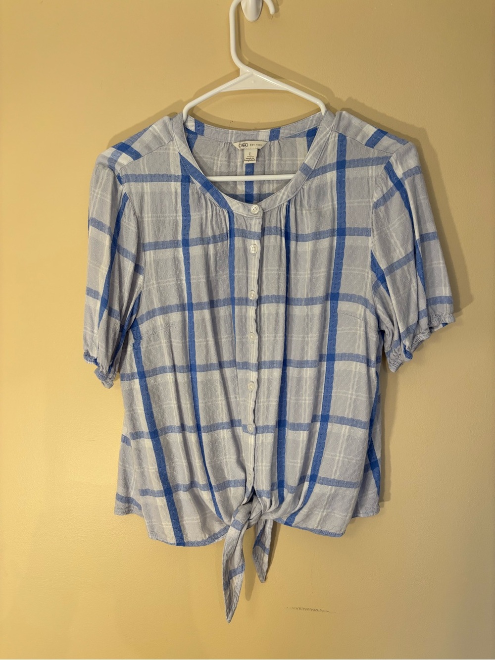 Cato Light Blue & Royal Blue Plaid Tie-Front Blouse - Women